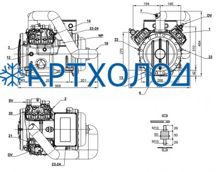 Двухступенчатый компрессор 2V10-42.29Y (R-404A, R-507, R-134a, R-407C LBP) Frascold Двухступенчатый компрессор 2V10-42.29Y (R-404A, R-507, R-134a, R-407C LBP) Frascold